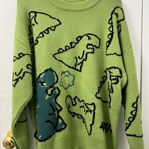 Aelfric Eden Green and Black Dinosaur Crew Neck Sweater